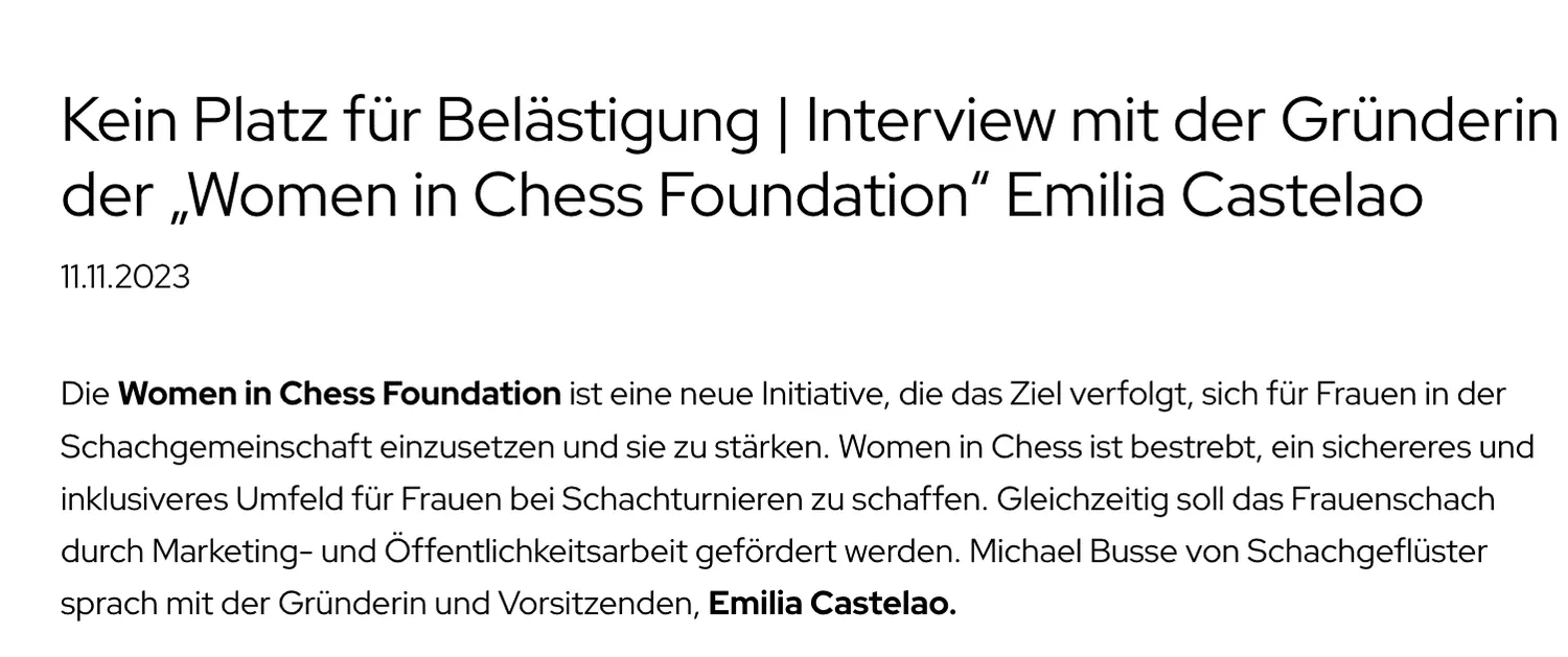 Interview mit der Gründerin der "Women in Chess Foundation"